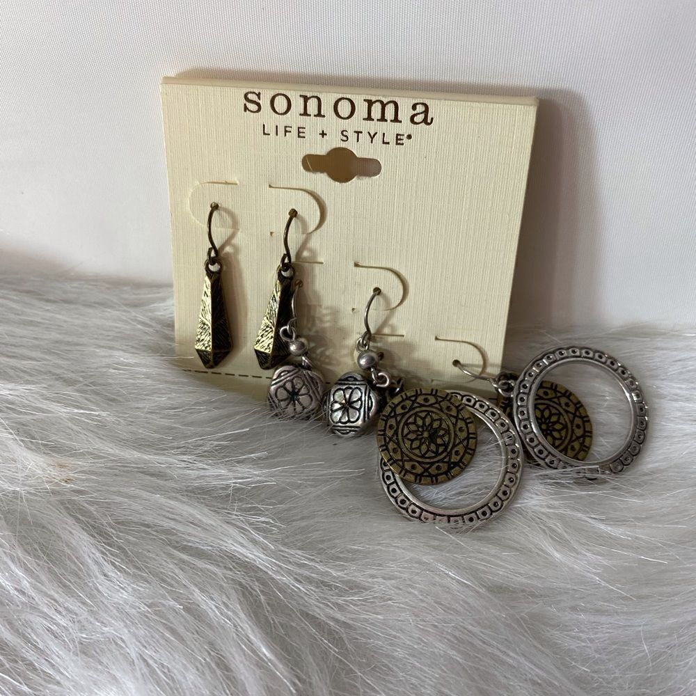 Sonoma 3 Pair of Earrings in Silver and Gold Color NWT
